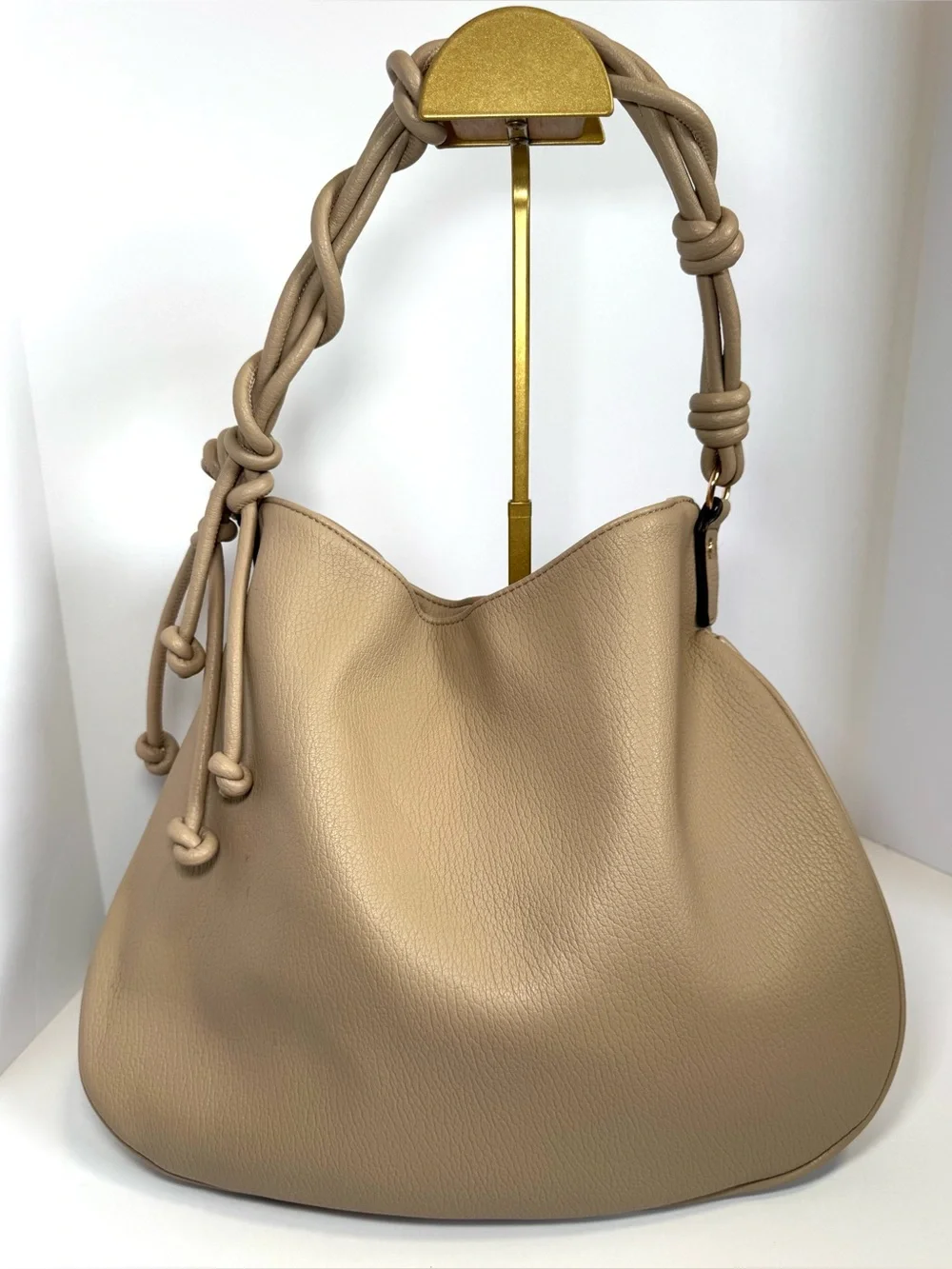 Mali + Lili Yasmin Vegan Leather Shoulder Hobo Bag - Taupe Beige - Picture 1 of 11